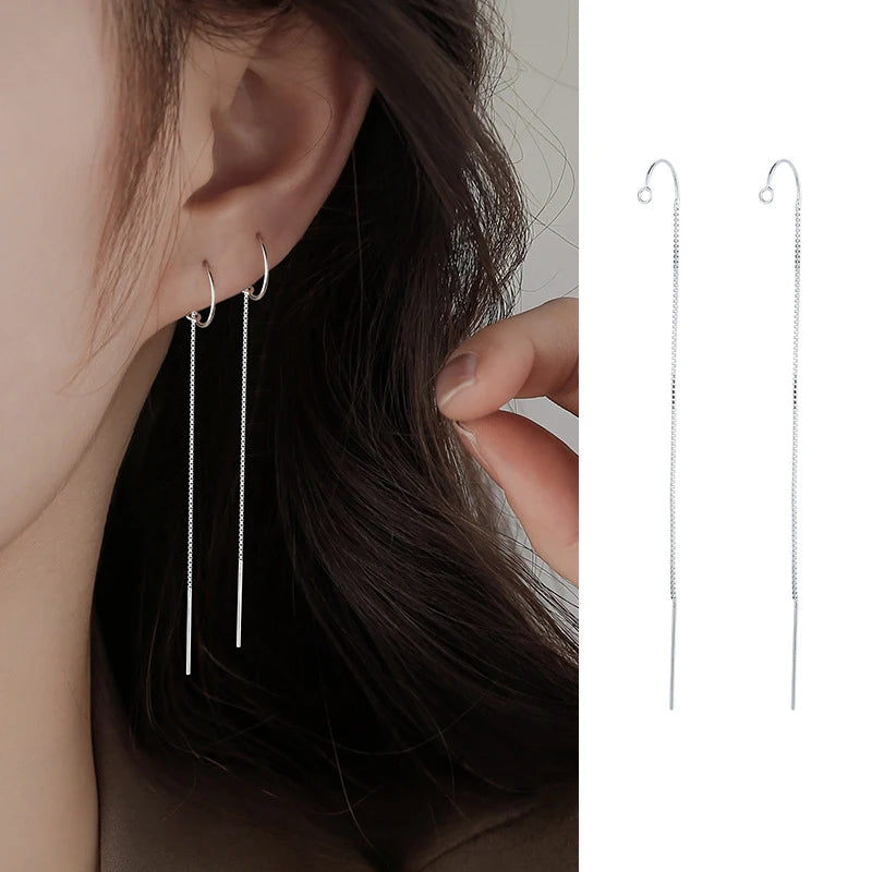 JWER S925 Silver Needle Star Line Earring for Women Tassel Drop Earring Long Chain Be alternate view