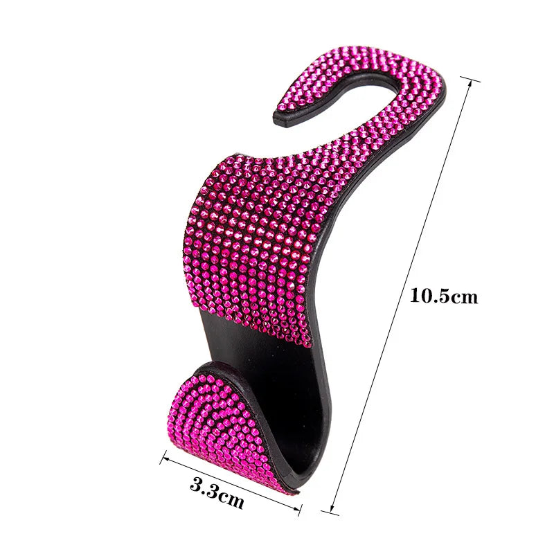 Rhinestone Decor Car Seat Back Hook Hanger Universal Bling Diamond Vehicle Auto Hea additional angle