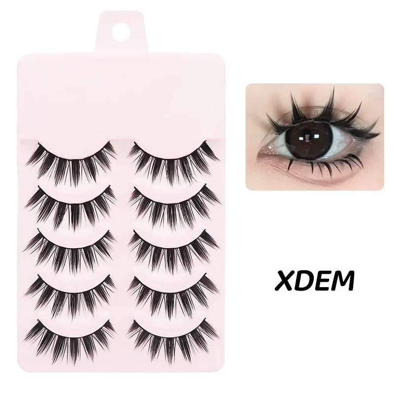5 Pairs Manga Lashes Soft Natural Long False Eyelashes | Anime Wispy Strip Lashes f additional angle