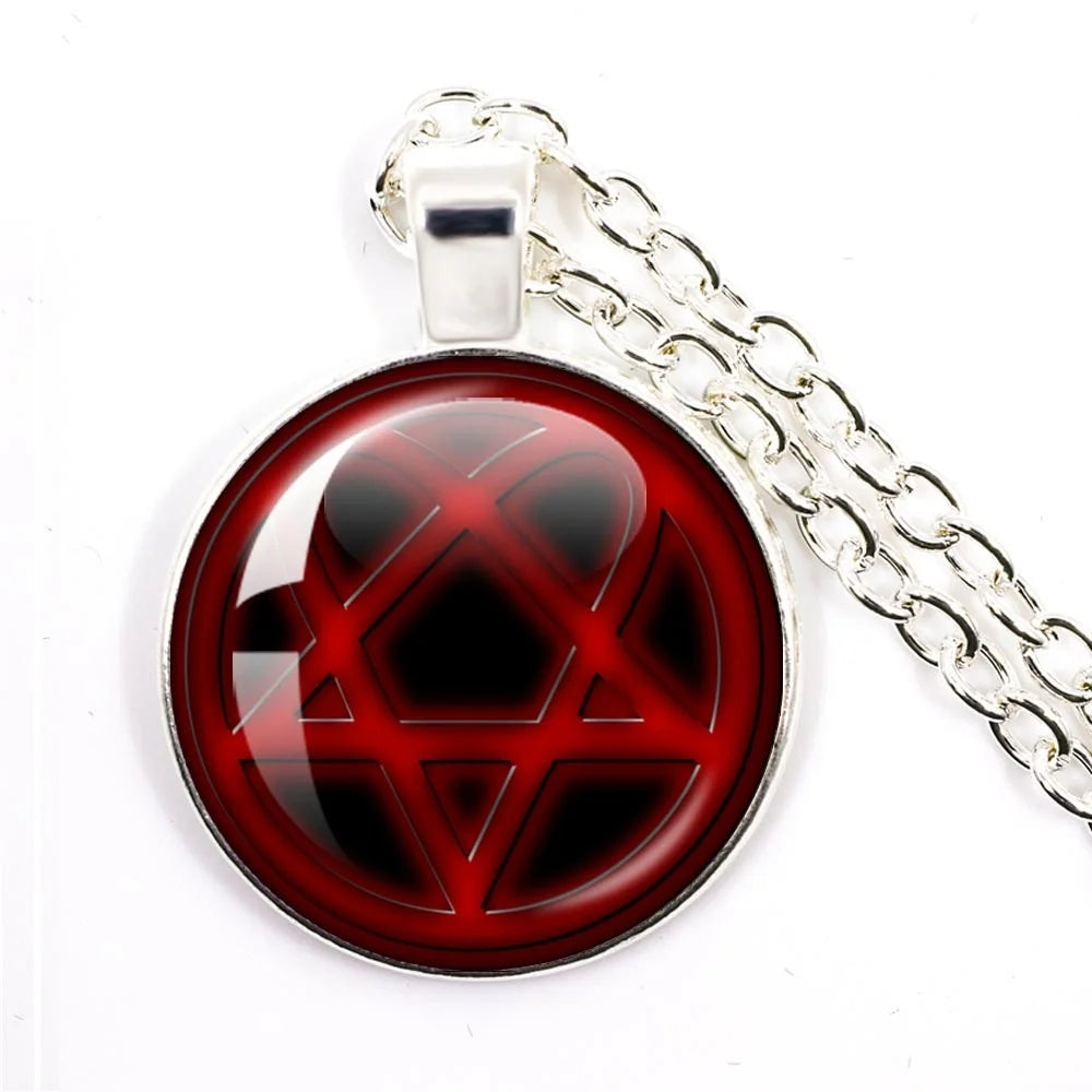Hip Hop Rock Music Band Him Heartagram Glass Cabochon Pendant Star Heart Patten Necklace Chain Charm Necklace Jewelry Gift
