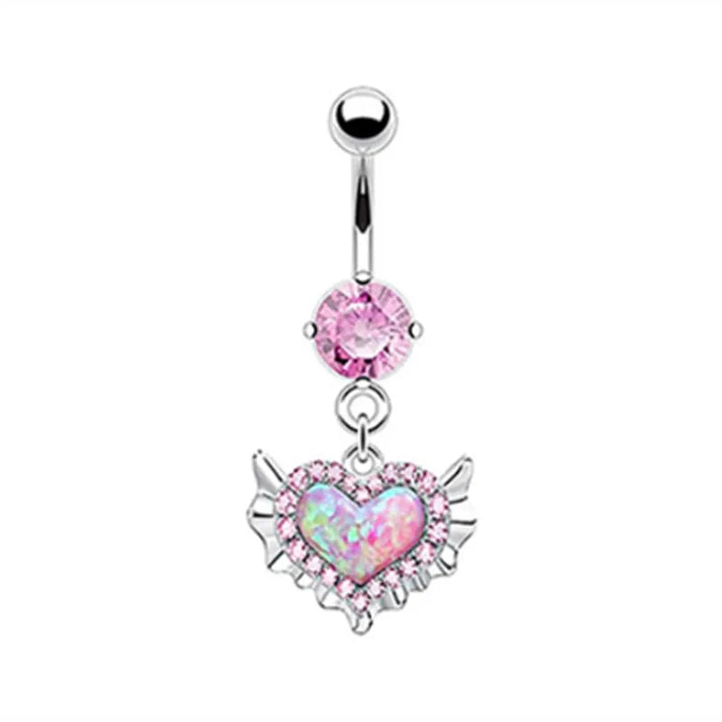 1PCS Pink Crown Belly Button Rings Jewelry Stainless Steel Heart Navel Piercing Barbe alternate view