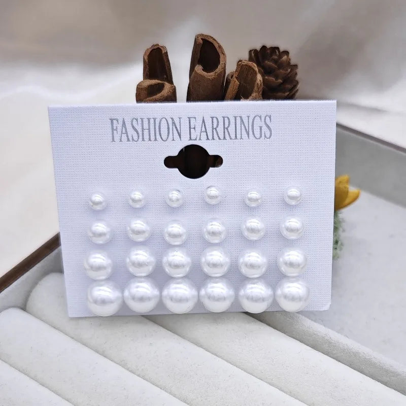 Imitation Pearl Stud Earrings Set, 12 Pairs additional angle