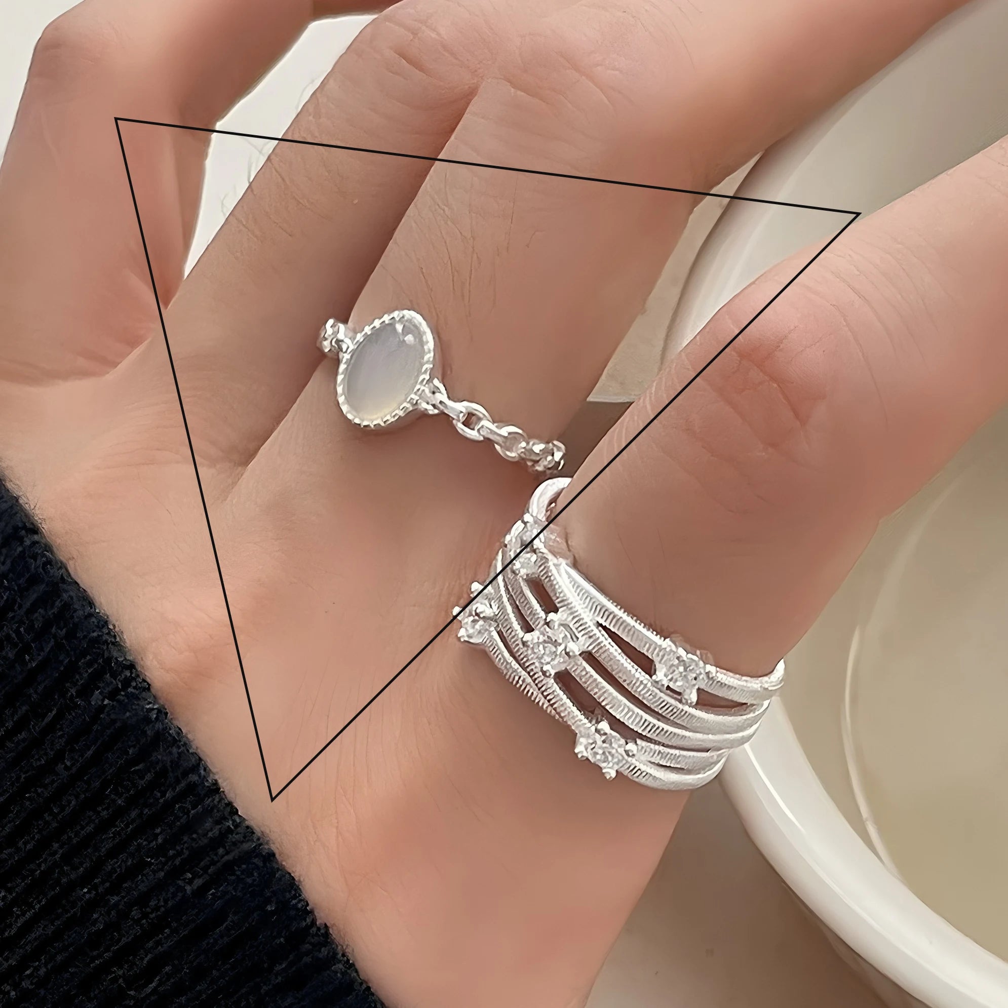 VENTFILLE 925er Sterlingsilber Blumen-Spitzenring | Koreanischer Mode-Ring mit verstellbaren Zirkonia