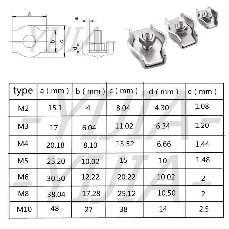 Waterproof Stainless Steel Wire Rope Clips | Single and Double Grips for M2-M6 Cable alternate view