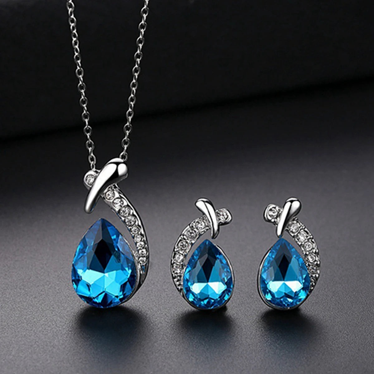 Fashion Silver Color Necklace Earrings Cubic Zirconia Jewelry Sets Elegant Crystal Zircon Jewelry Wo