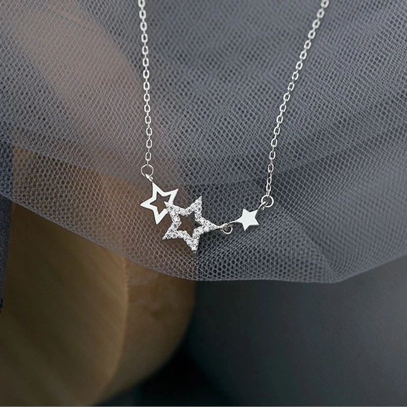 925 Silver Star Necklace for Women | Sweet Cute Zircon Pendant Choker additional angle