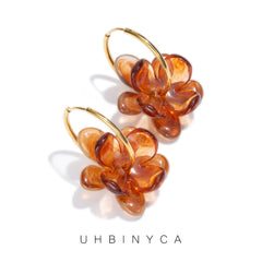 30mm Stainless Steel Double-layer Resin Flower Drop Earrings for Women Trending Jewelry Green Yellow