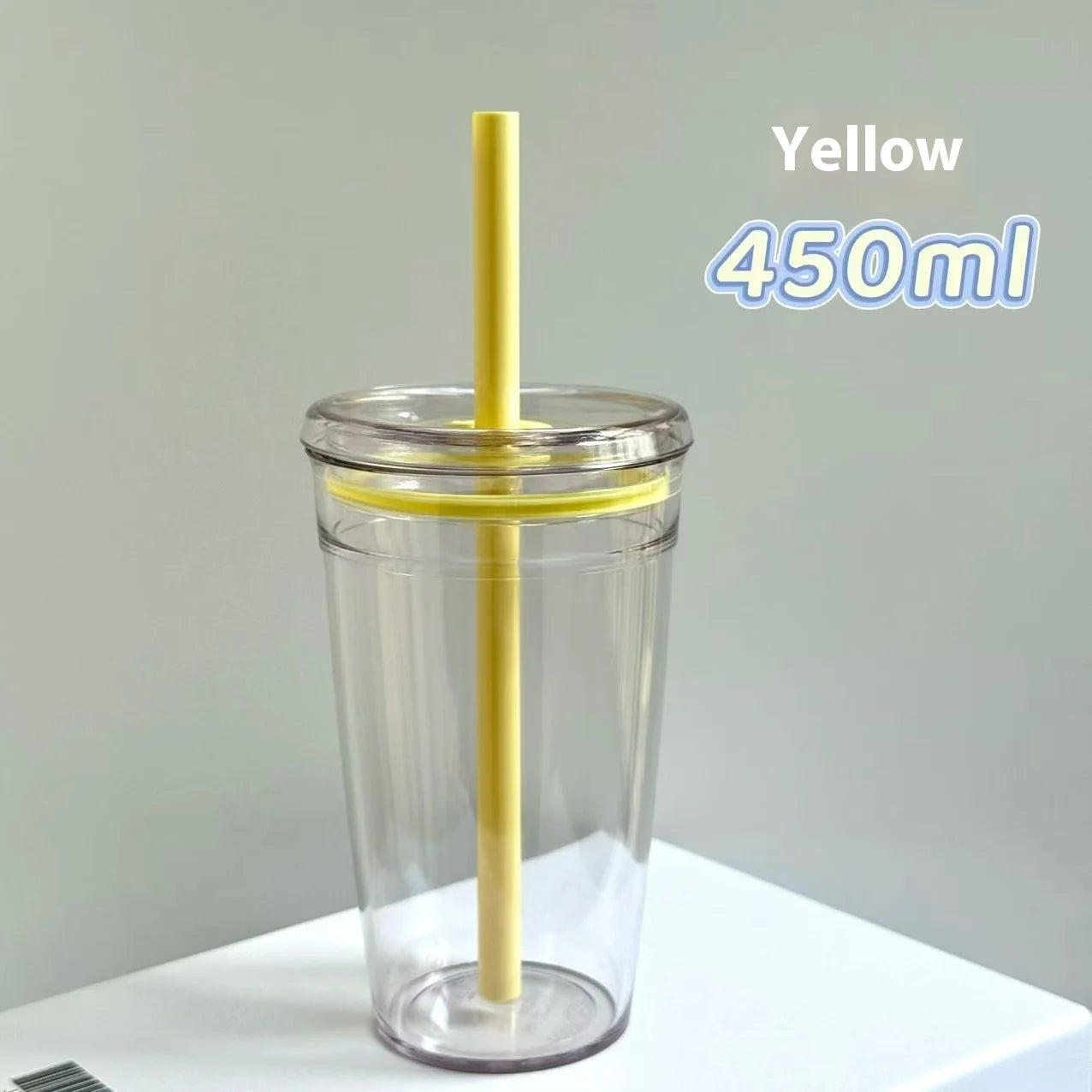 Star Korean Style 450ML Summer High-value Milk Straw Plastic Cup Transparent Multi-col close-up view