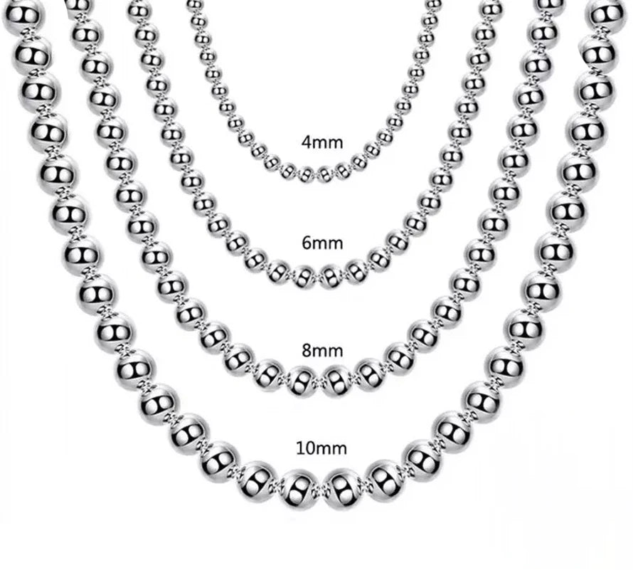925 Sterling Silver Bead Chain Necklace | Smooth Ball Chain 4MM to 10MM Unisex Jewe additional angle