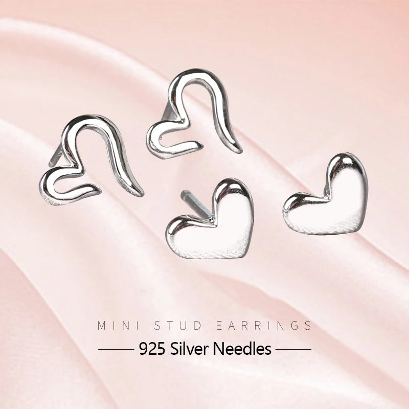 925 Silver Needles Lovely Mini Stud Earrings Women Cute Heart Star Moon Daisy Chris additional angle