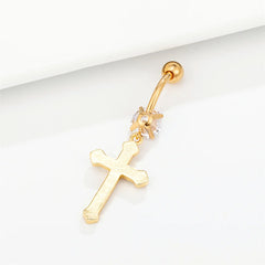 Surgical Cross Dangle Navel Ring Crystal Stainless Steel Belly Button Piercing Earrin alternate view