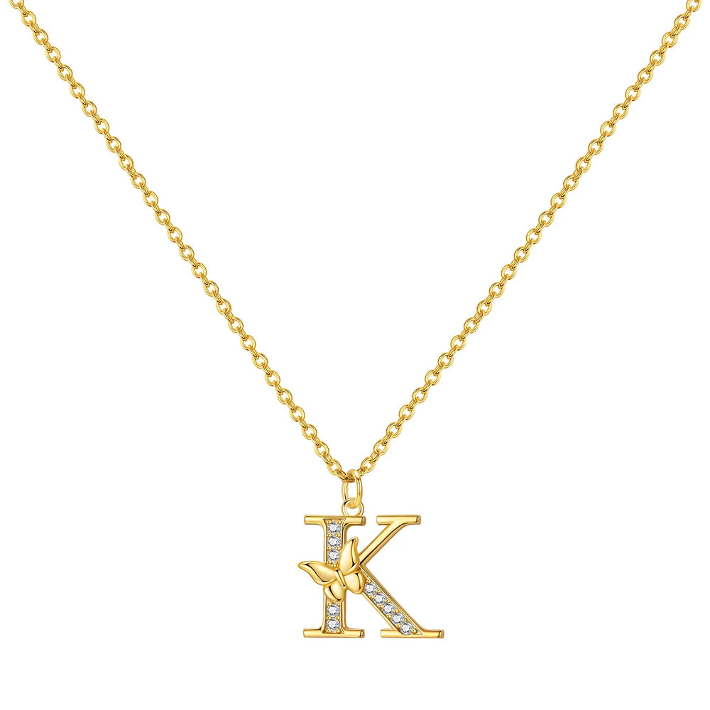 925 Sterling Silver Butterfly Initial Necklace | 26 Letter Y-Shaped Pendant for Wom additional angle