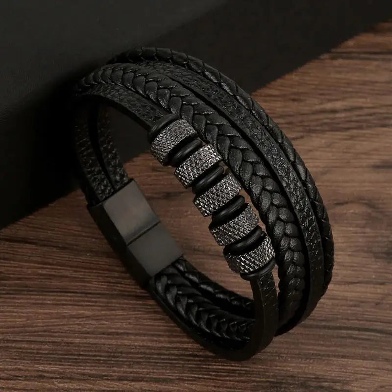 Classic Men's Leather Bracelet New Style Hand-woven Multi-layer Combination Accessory lifestyle view