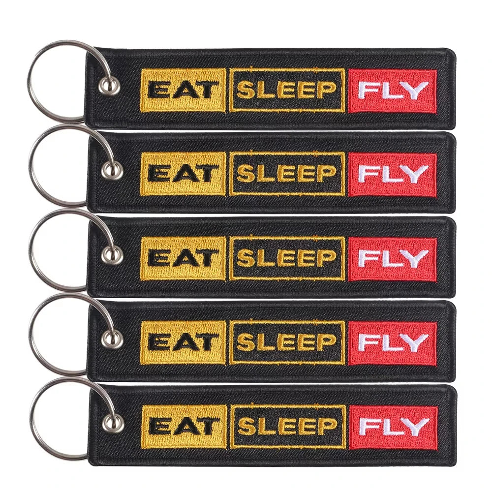 5 PCs Embroidery Eat Sleep Fly Keychains Key Ring | Aviation Pilot Gift Set detail view