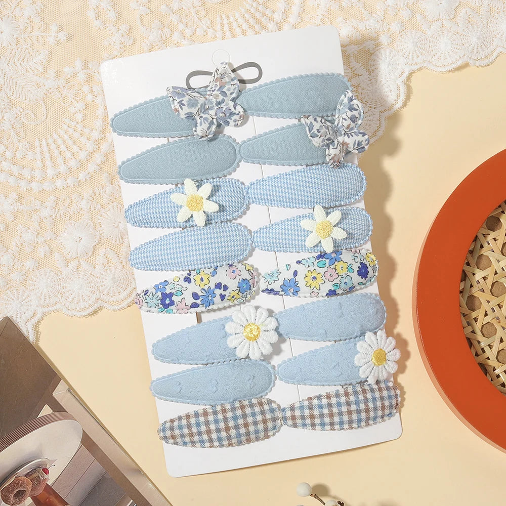 16PCS/Set of Fabric Printed Hair Clips Sweet and Cute BB Clips Fashionable Hair Accessories Children Baby Girls To Wear