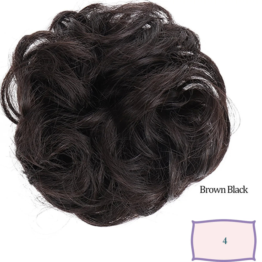 Synthetic Messy Hair Bun Chignon Scrunchies Fake Hair Band Braid Elastic Hairpiece Tai close-up view