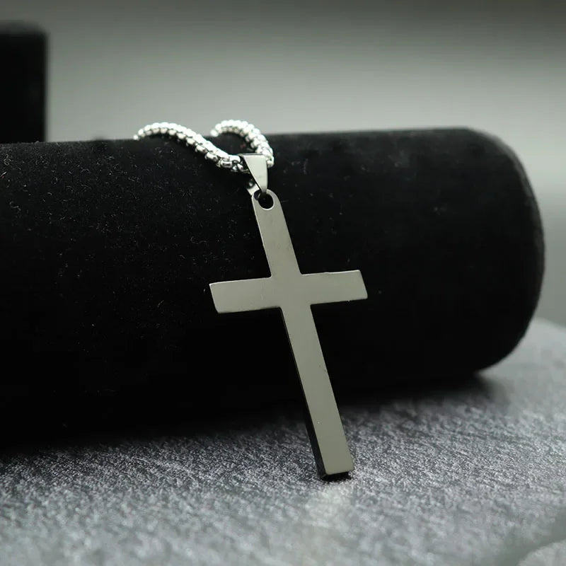 Simple Cross With Circle Pendant Necklace | Stainless Steel Christ Cruz Chain for Men lifestyle view