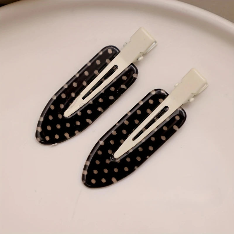 Black White Polka Dot Acrylic Hair Clips Minimalist Secure Hold Suitable for Daily Wea close-up view