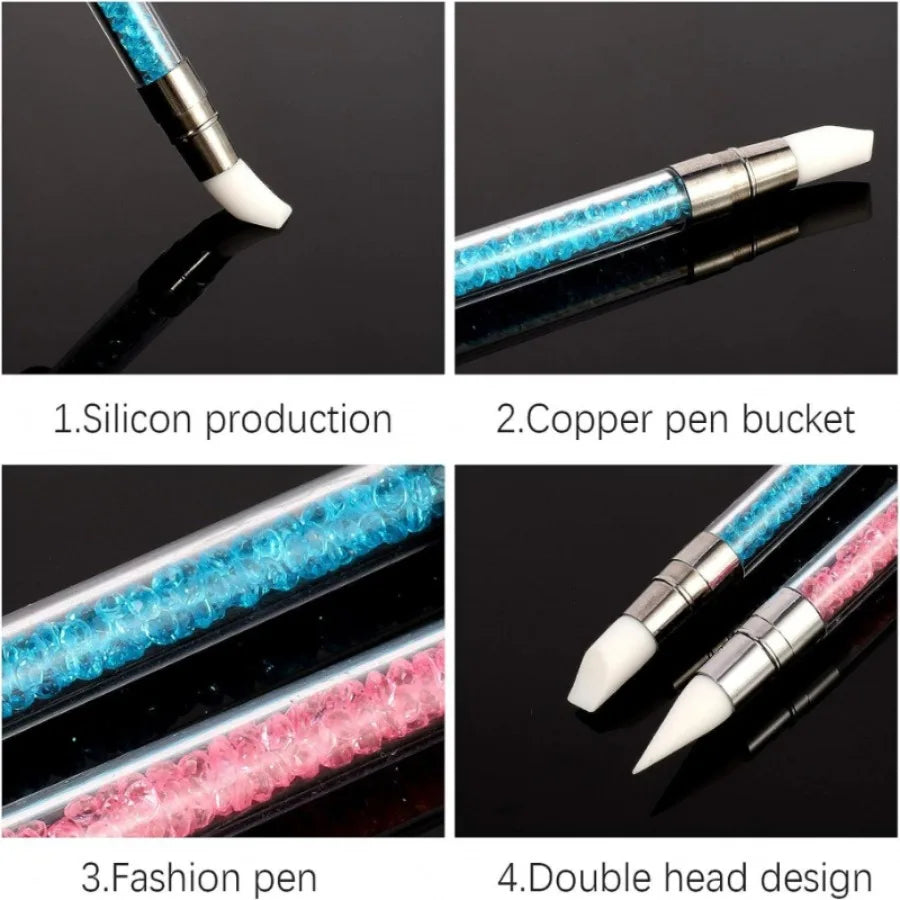 1/5 Pcs Silicone Nail Tools Dual Tipped Nail Art Sculpture Pen Rhinestone Nail Polish Ca detail view