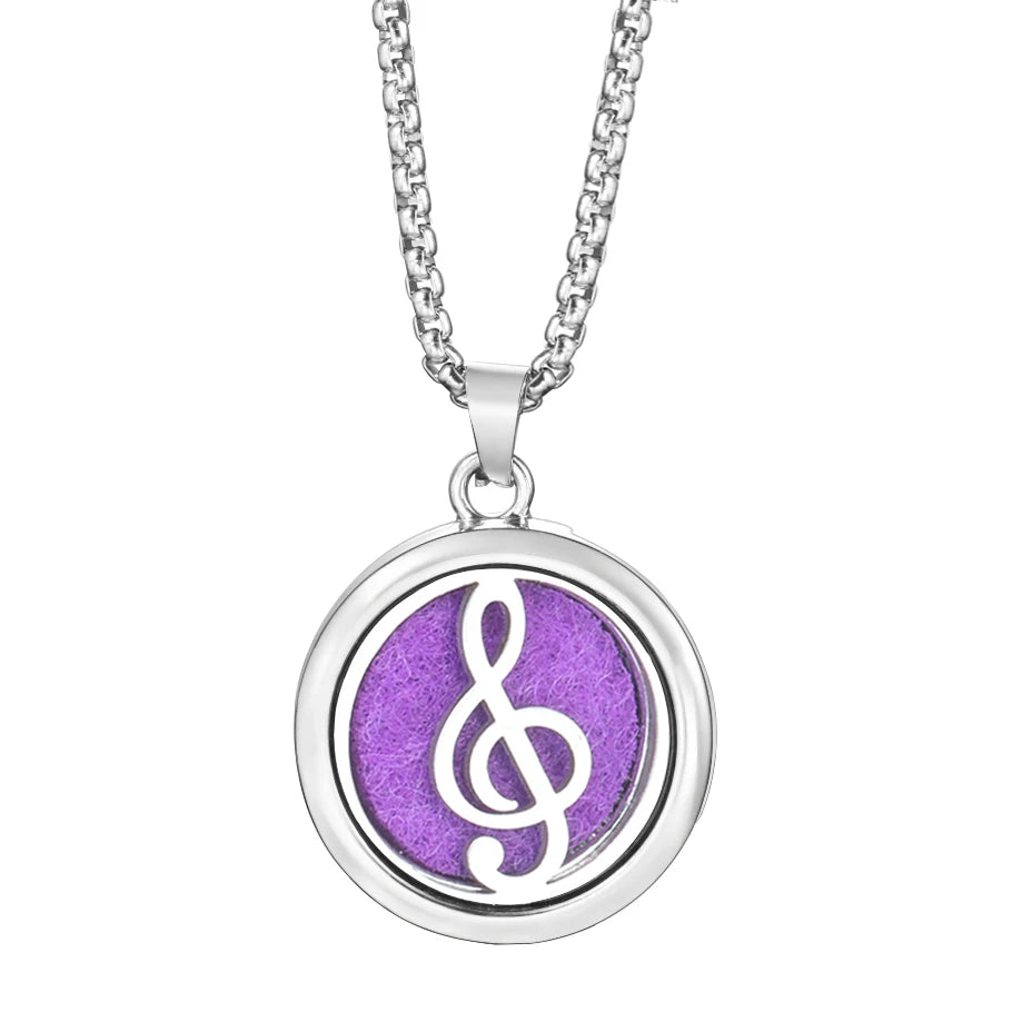 20mm Pattern Insert Perfume Pad Locket Necklace | Stainless Steel Aromatherapy Pendant close-up view