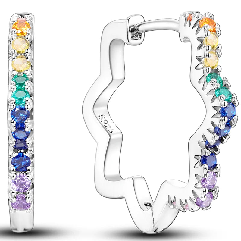 Hot Classic Original 925 Sterling Silver Earrings Colorful Circle Hoop Earrings For additional angle