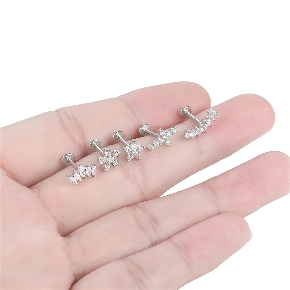 1/5Pcs 316L Stainless Steel Delicate Flower Tragus Cartilage Stud Earring,Internally lifestyle view