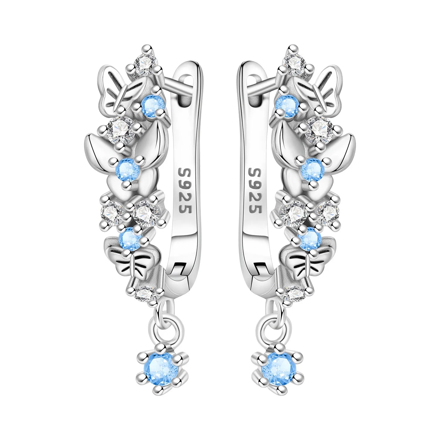 PANPOKI Original 925 Sterling Silver Double Butterfly Insect Earrings Women Hoop Earr lifestyle view