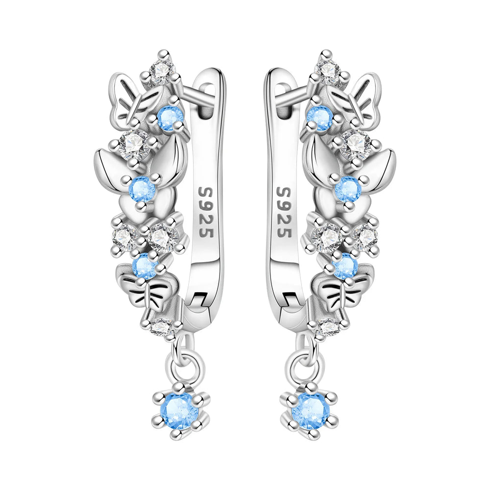 PANPOKI Original 925 Sterling Silver Double Butterfly Insect Earrings Women Hoop Earr lifestyle view
