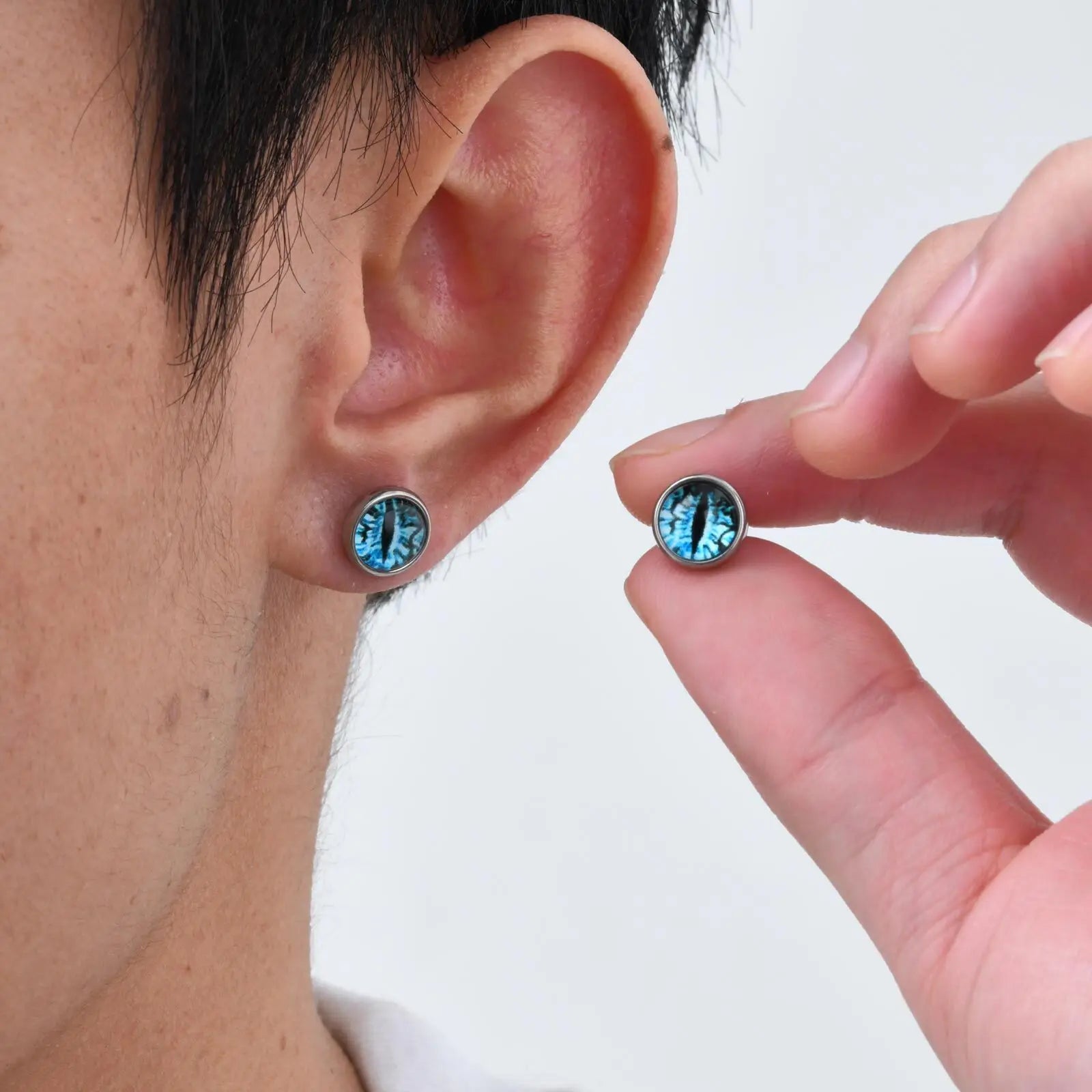 Blue Devil's Eye Stud Earrings for Men,Stainless Steel Glass Round Earrings,Enchanted Gothic Jewelry Gifts