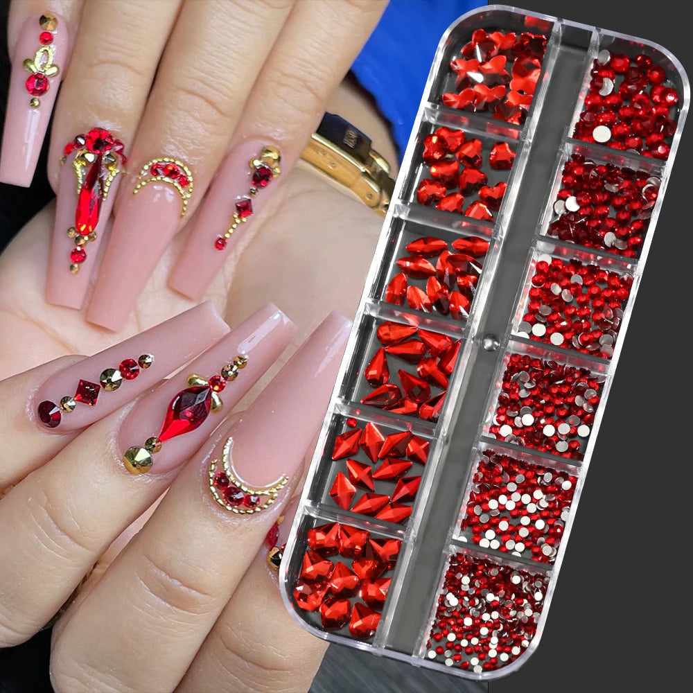 12Grids Pink Mixed Nail Rhinestones Luxury Nail Charms Glitter Crystal Jewelry Gems N lifestyle view