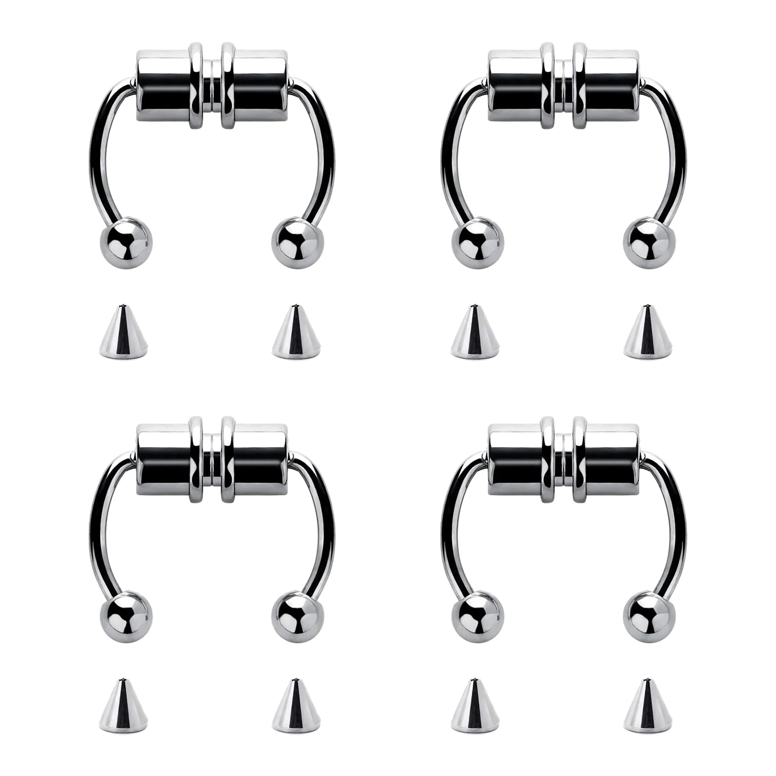 1/4Pcs Women Fake Piercing Nose Ring Hoop Septum Piercing Nose Clip Rock HipHoop Stainless Steel Mag