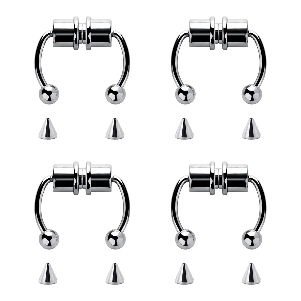 1/4Pcs Women Fake Piercing Nose Ring Hoop Septum Piercing Nose Clip Rock HipHoop Stainless Steel Mag