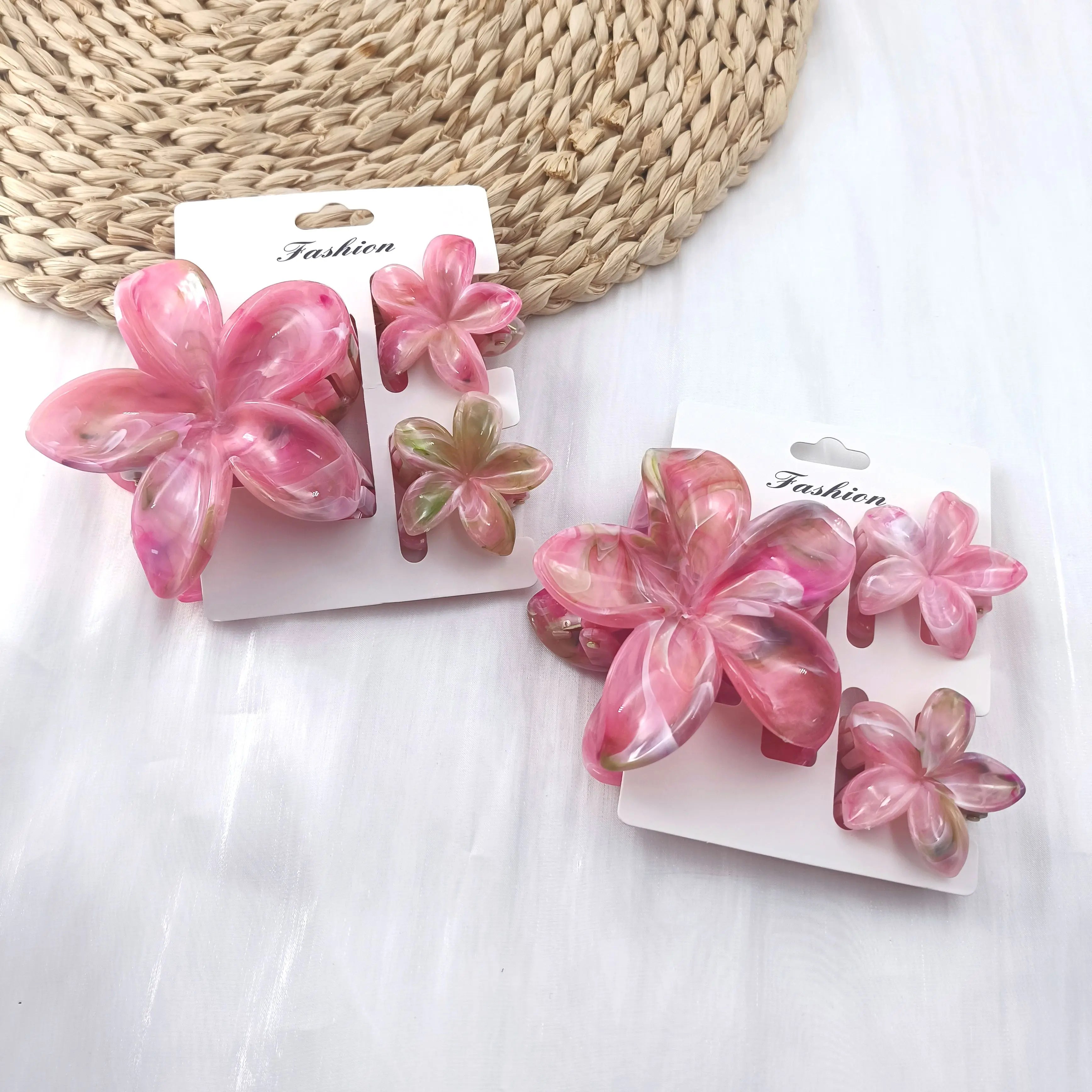 3/6/9/12PCS Hawaiian Gradient Flower Hair Claw Clip For Women Girl Fashion Plastic additional angle