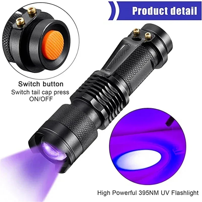 UV LED Flashlight 395nm | Ultraviolet Blacklight Detector for Pet Urine and Stains additional angle