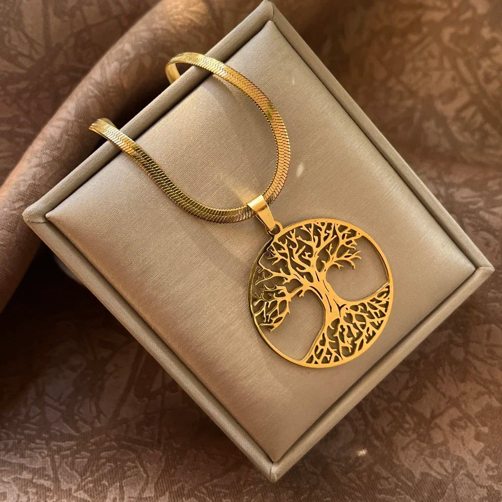 Tree of Life Pendant Necklace | Stainless Steel Family Tree Jewelry for Men and Women detail view