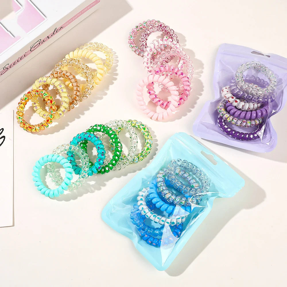 6pcs Sweet Cute Colorful Spiral Hair Ties Resin Jelly Coil Hair Rings Elastic Women G lifestyle view