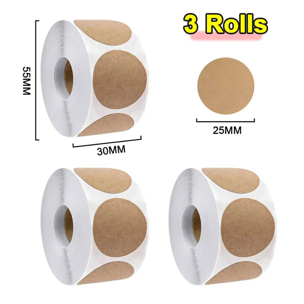 Kraft Self-Adhesive Label Paper Stickers | 500pcs Round Roll for Organization detail view
