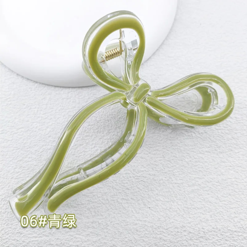 13cm Simple and Versatile Hollow Streamer Bow Ties Oil Dripping Plastic Hair Claw Clip Hairpin Hair Accessories for Women