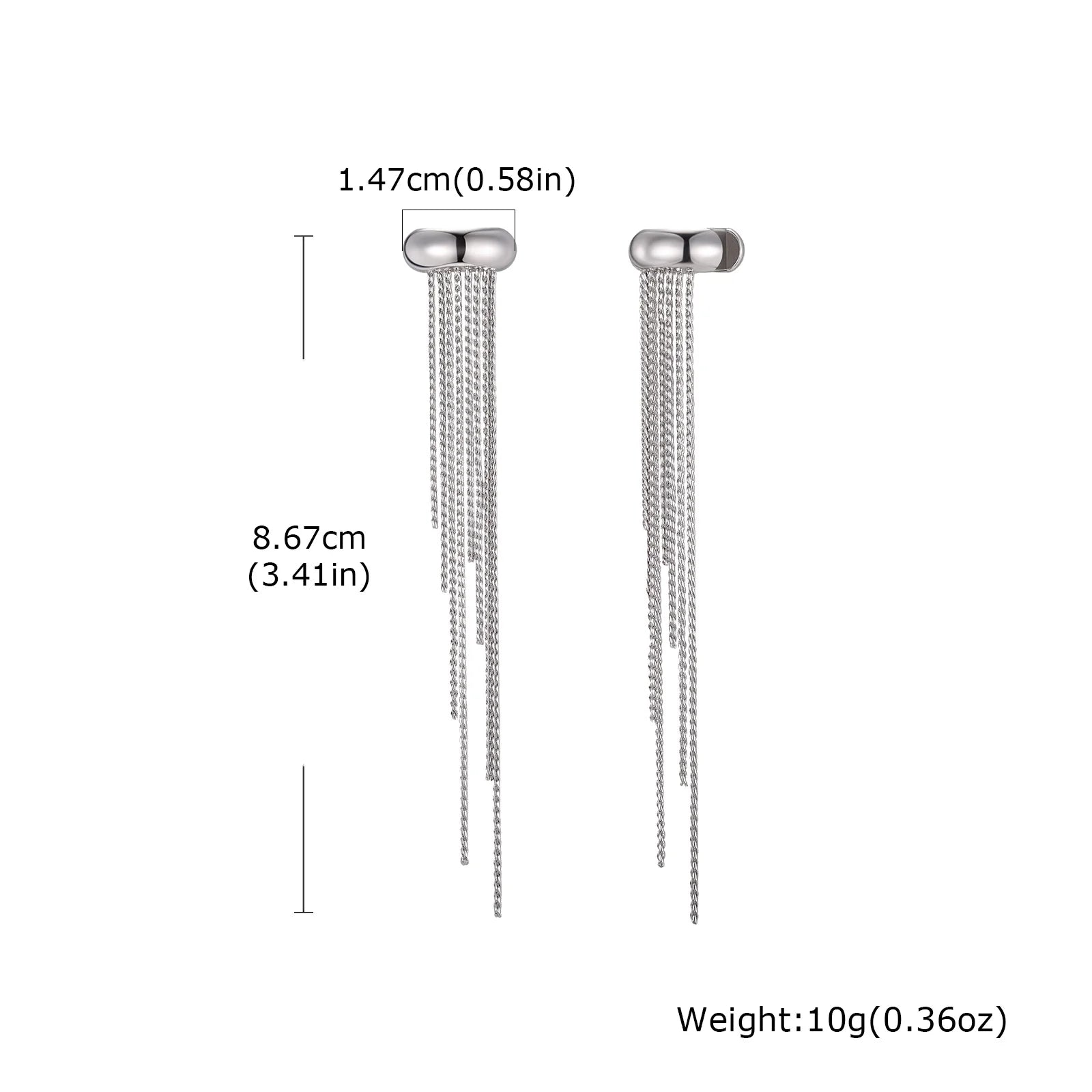 Fashion Long Tassel C-shaped Fake Piercing Ear Clip for Women Gold Plated Stainless Stee detail view