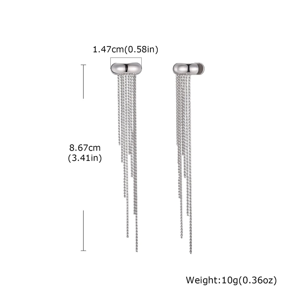 Fashion Long Tassel C-shaped Fake Piercing Ear Clip for Women Gold Plated Stainless Stee detail view