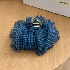 Plaid Blue Seersucker Hair Clip for Woman Elegant Temperament Shark Clip Fashion Girl Back of The Head Ponytail Clip Hair Clamp