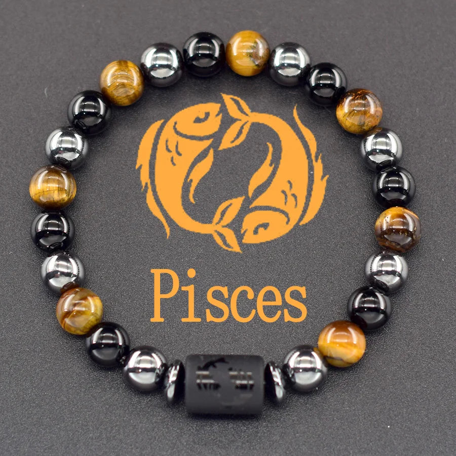 12 Zodiac Sign Bracelet Homme Constellation Bangle Natural Yellow Tiger Eye Stone H additional angle