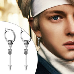 Black Arrow Punk Stainless Steel Stud Earrings | Unisex Gothic Ear Clip Set detail view