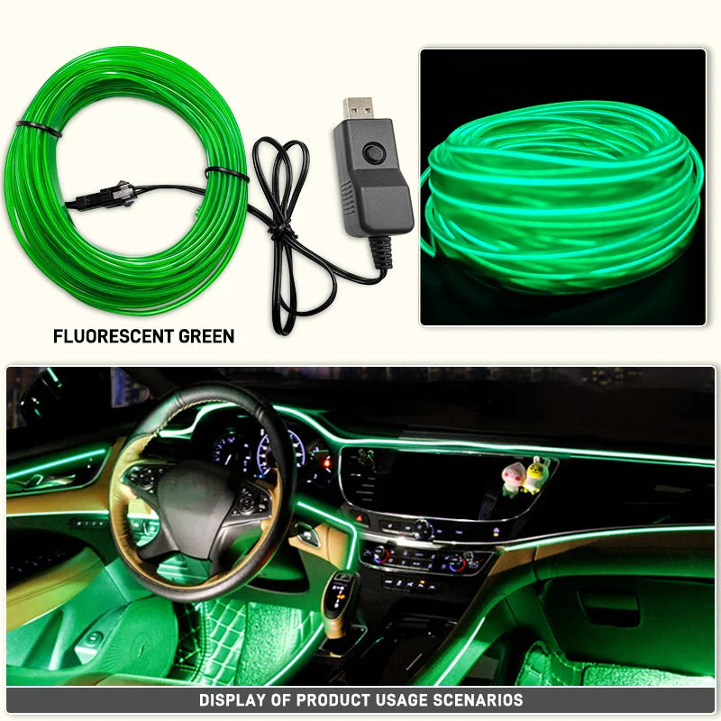 Car Interior EL Wire Neon Strip Lights | DIY Flexible Atmosphere LED Lamp for Dashboard detail view