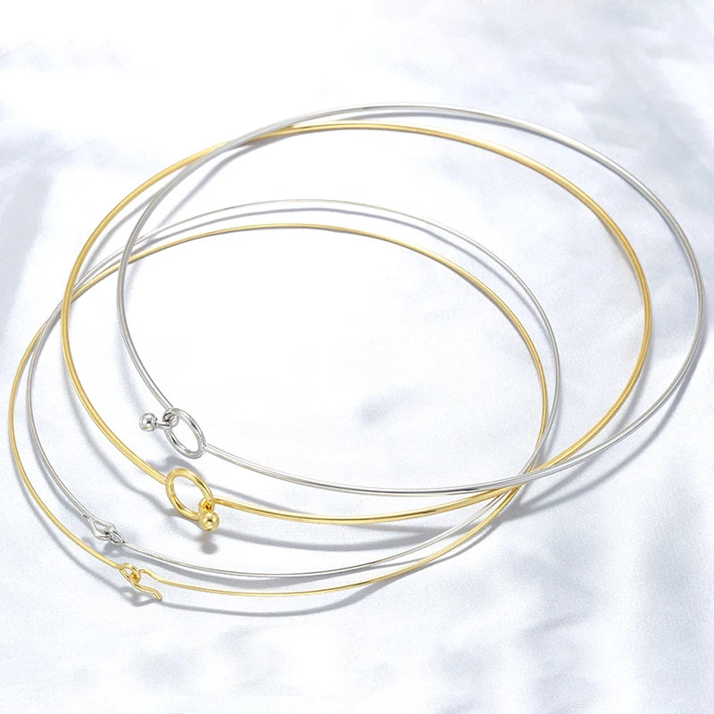 316L Stainless Steel Heart Round Adjustable Collar Women's Necklace Simple Open Neck Met detail view