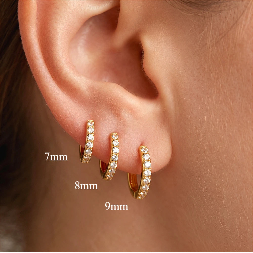 2/6PCS 316L Stainless Steel Minimalist Hoop Earrings Crystal Zirconia Small Cartilage He detail view