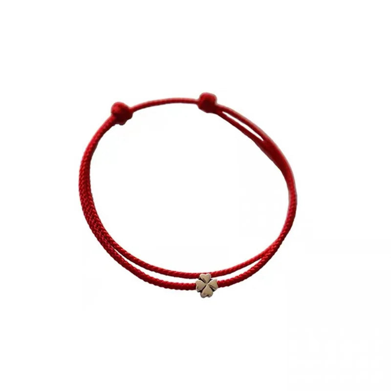 Four-leaf Clover Red String Bracelet | Lucky Charm Handmade Jewelry for Women and Men close-up view