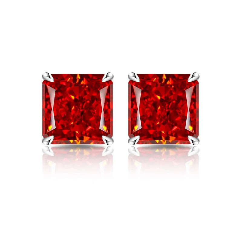 High Carbon Diamond Square 925 Sterling Silver Stud Earrings Premium Color Ice Flower lifestyle view