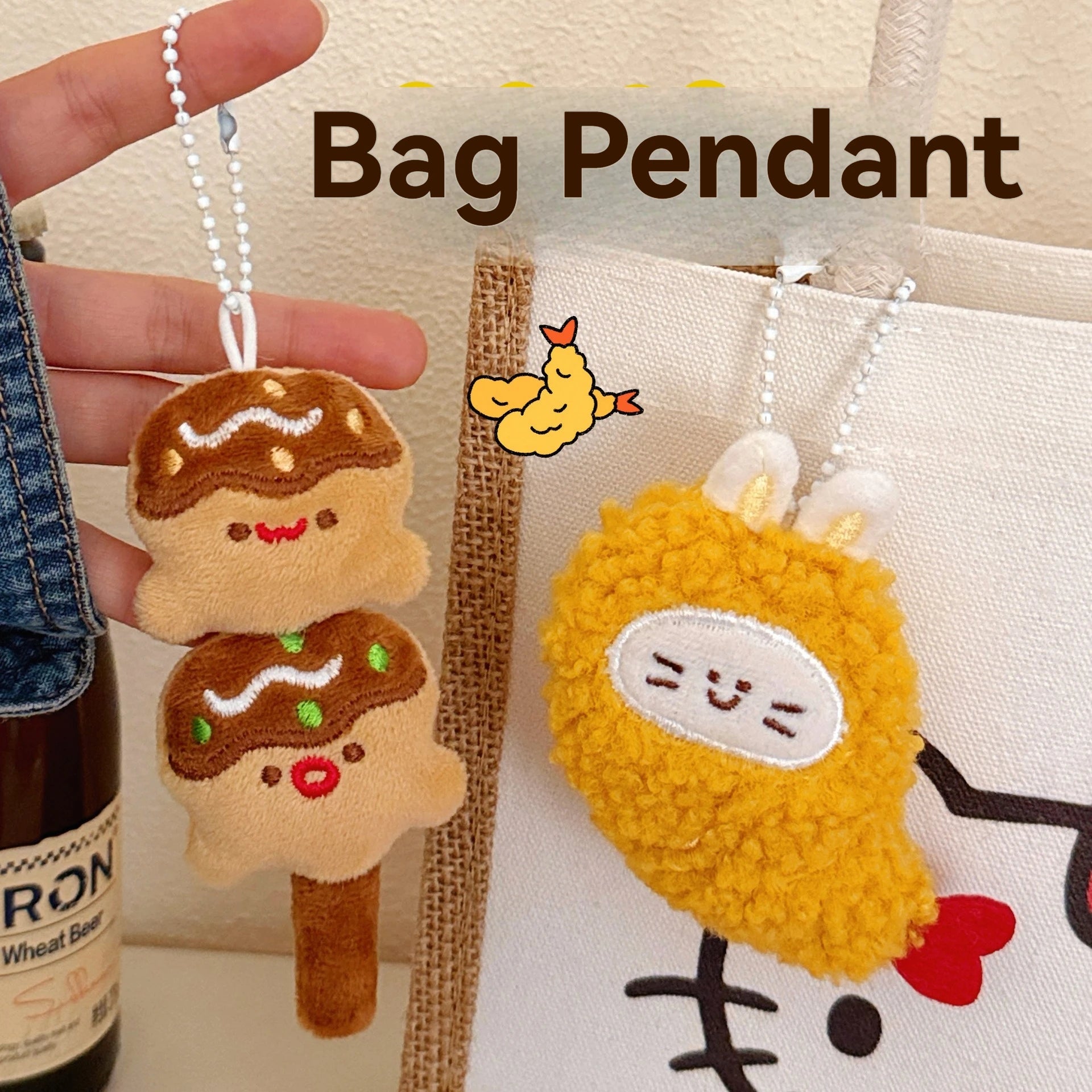1/6/12 Pcs Cute Food Doll Pendant Plush Sushi Food Play Pendant Backpack Keychain Pend close-up view