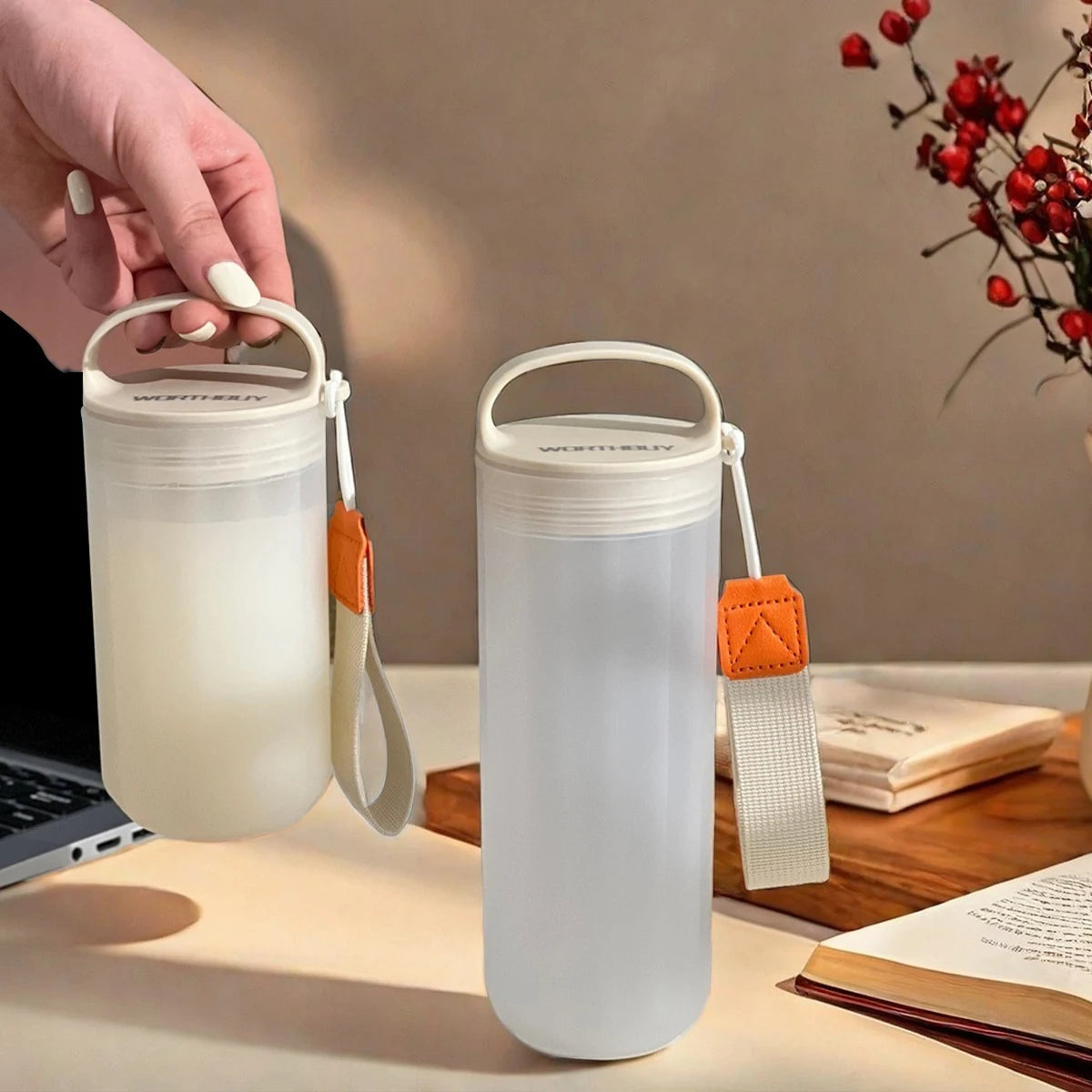 WORTHBUY Portable Plastic Water Bottle With Handle Leak-proof Heat-resistant Tumbler Travel Sport Dr